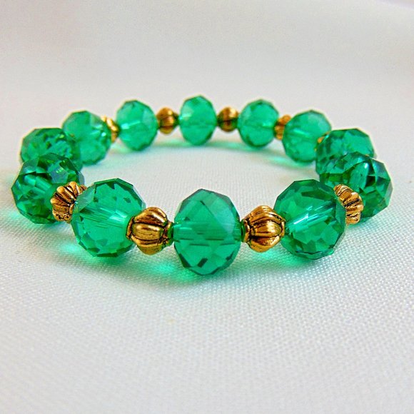 ChunkyJewelry Jewelry - Green Teal Large Crystal Stretch Bracelet